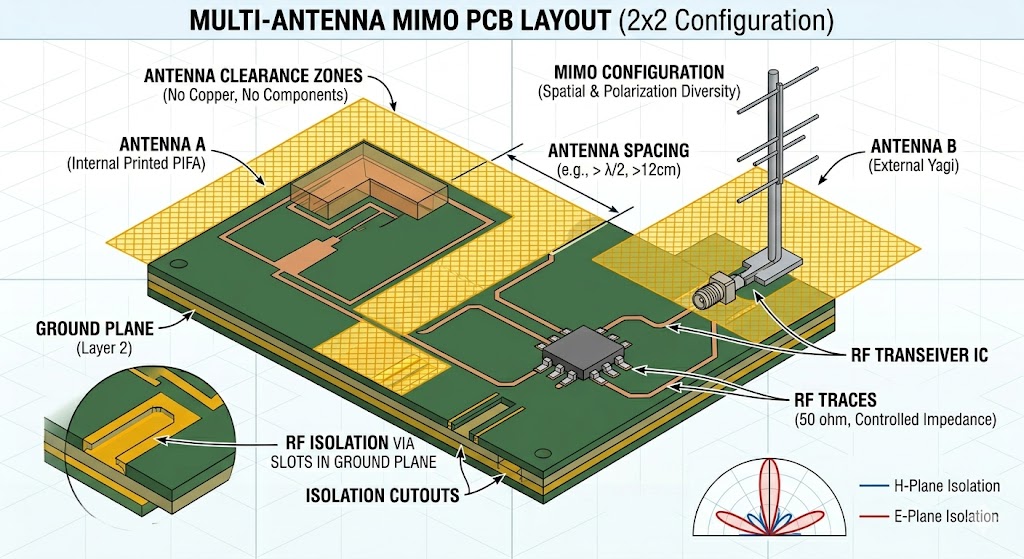  PCB layout showing proper antenna placement