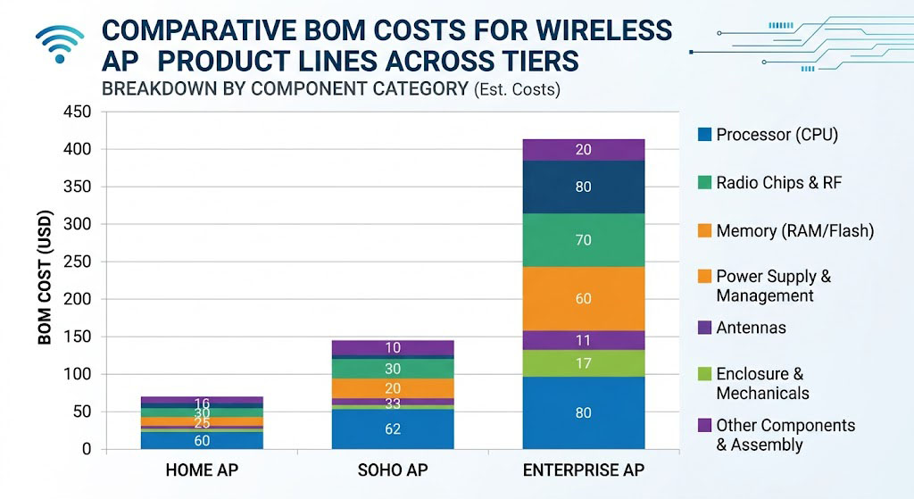 Pie Chart of Typical BOM Cost Breakdown for Wireless AP Motherboards