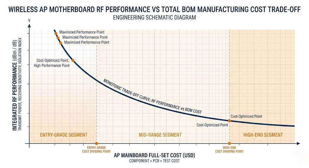 Wireless AP mainboard RF performance vs cost trade-off engineering schematic curve
