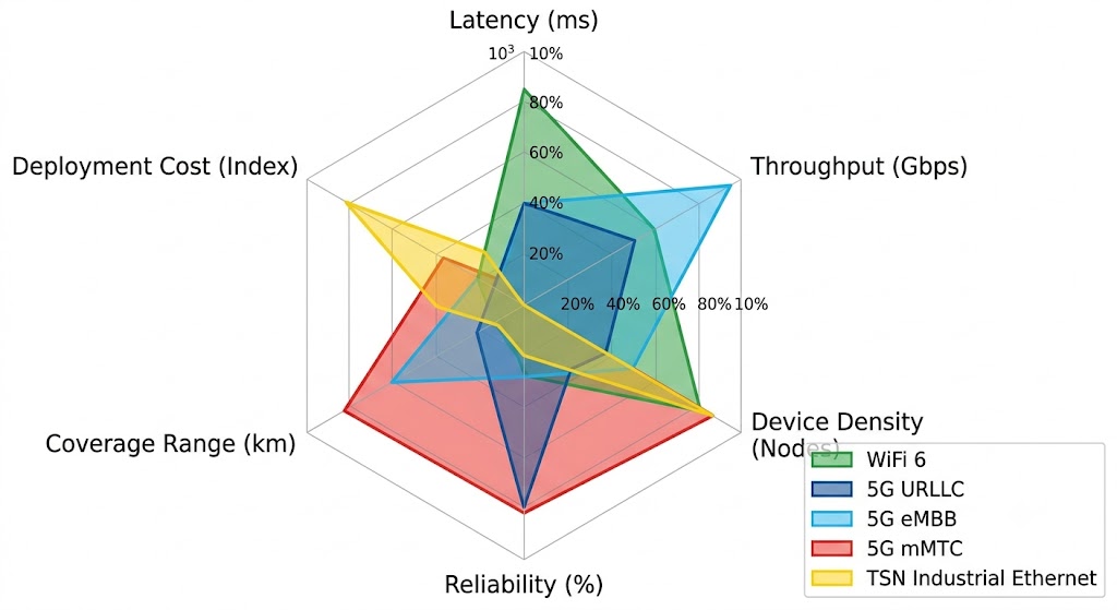 Industry 4.0 Smart Factory Architecture showing 5-layer hierarchy with IIoT application classes mapped to network layers