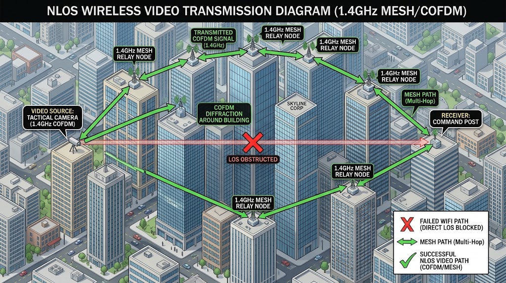 Scenario 2 - Urban NLOS COFDM/MESH self-organizing network architecture