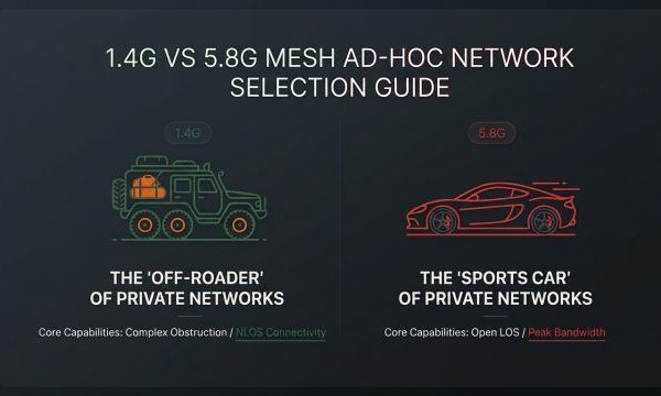 Mesh Radio Network Selection: 1.4 GHz versus 5.8 GHz, and the Technical Boundary between 802.11s and MANET
