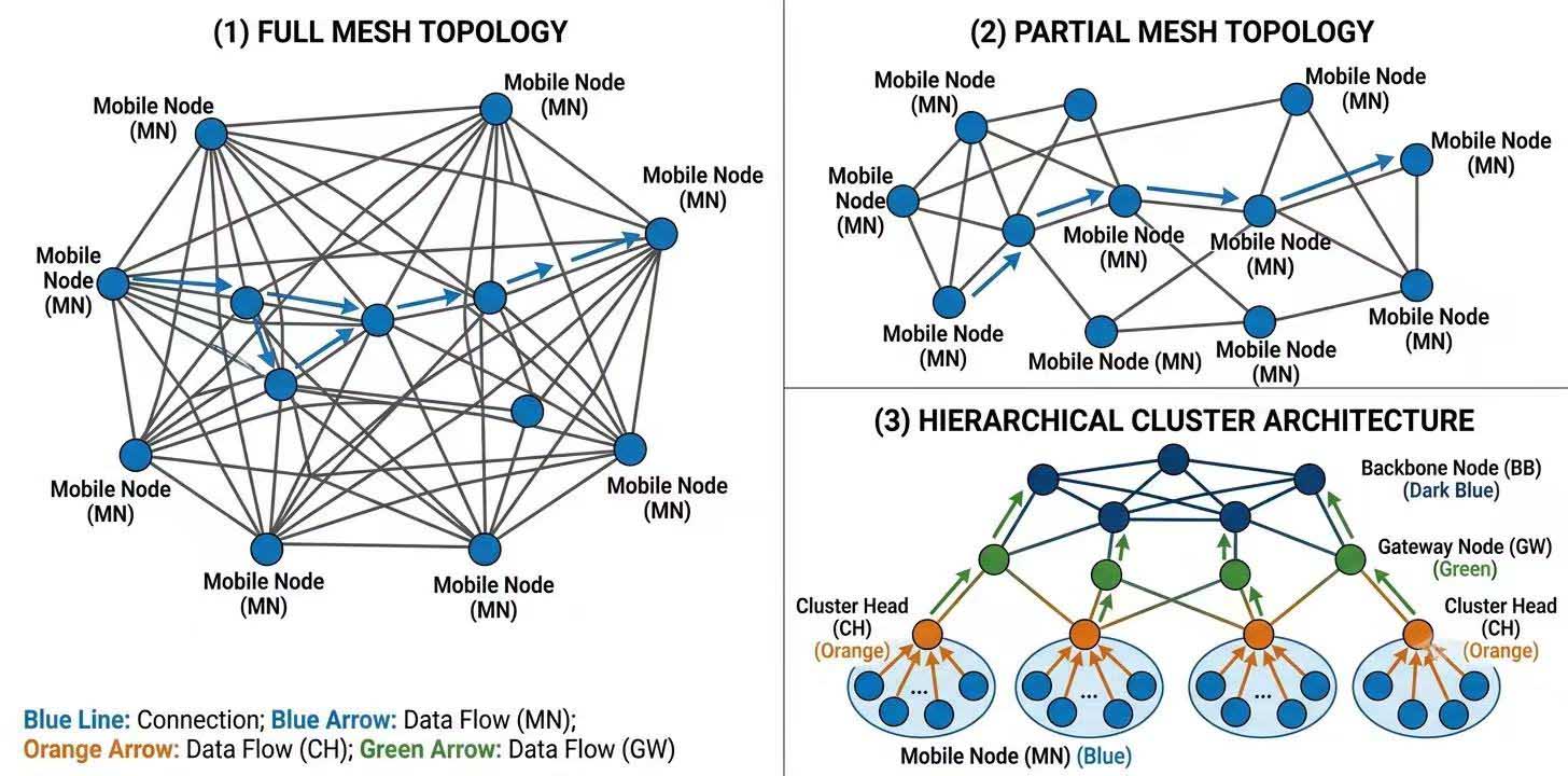 MANET mesh network architecture with multiple layers
