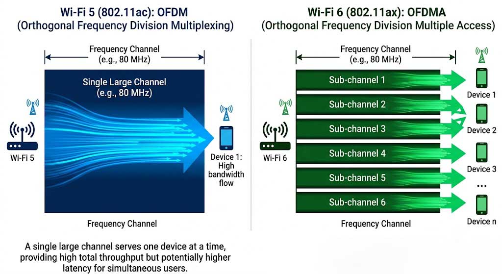 OFDMA vs OFDM Architecture Comparison Diagram