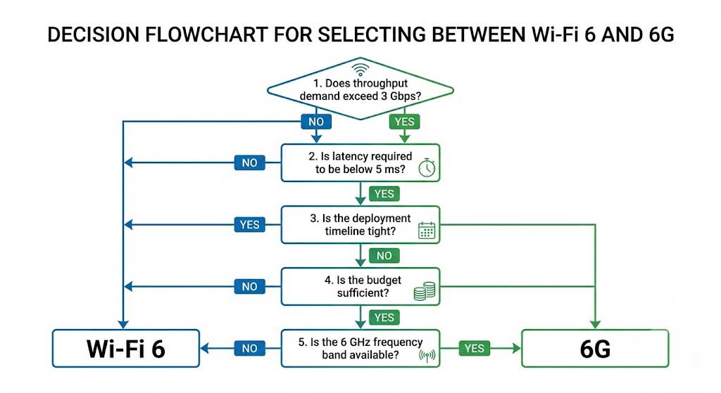 WiFi 6 vs 6G Decision Framework Flowchart