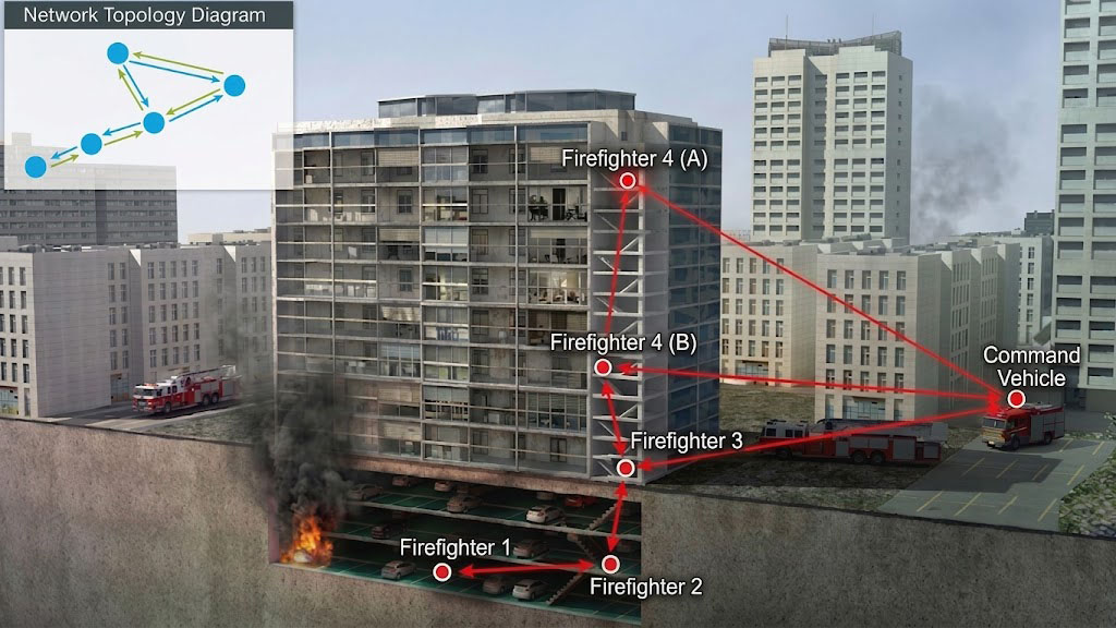Firefighting and rescue MESH Ad-Hoc wireless communications